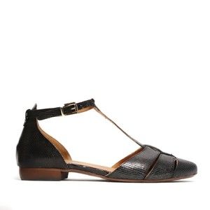 Duccio Del Duca Open Shoe In Black Lizard Print Leather - NWT